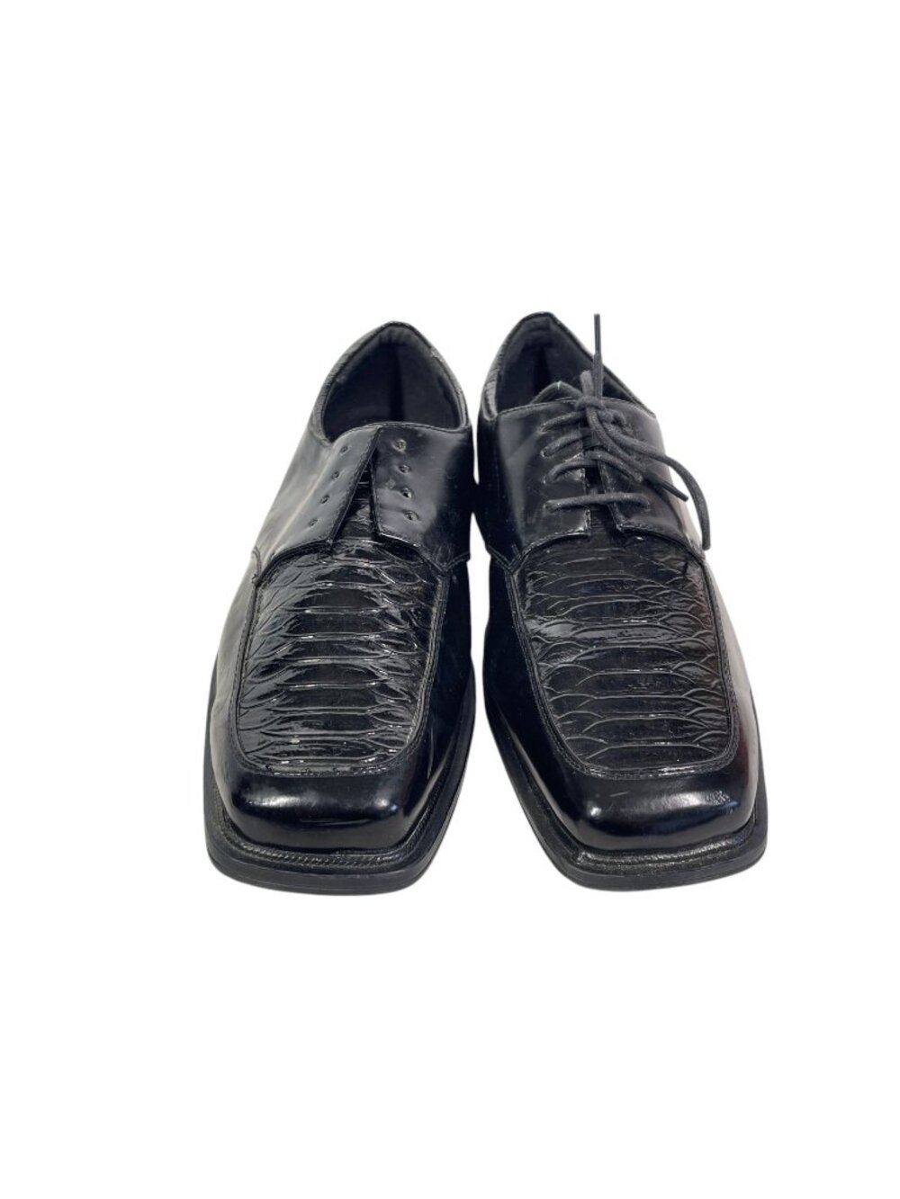 State Street Black Croc Embossed Mens Square Toe Dress Shoes Vegan Leather 9.5